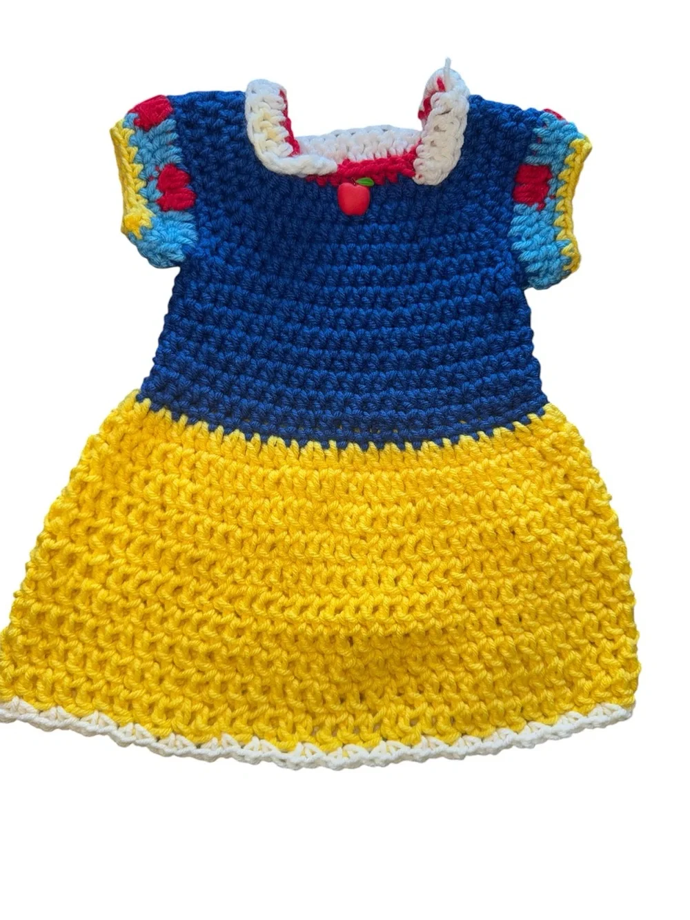 Handmade Crochet Snow White Inspired Dress Set - Blue & Yellow